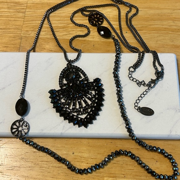 L0029 Nicole Long Statement Necklace Black - Picture 1 of 8